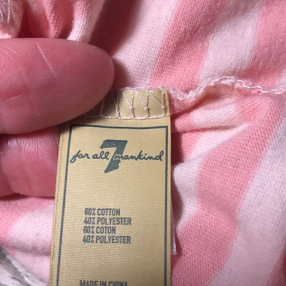 7 for all Mankind Flutter Sleeve Onesie. Pastel Pink Stripe CottonPolyblend 6-9m